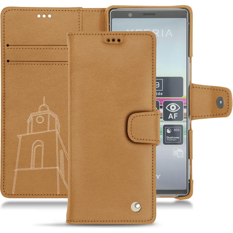 Noreve Lederschutzhülle Wallet (Sony Xperia 5), Smartphone Hülle, Braun