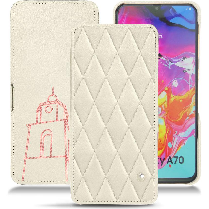 Noreve Lederschutzhülle horizontal (Samsung Galaxy A70), Smartphone Hülle, Weiss