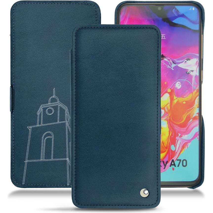 Noreve Lederschutzhülle horizontal (Samsung Galaxy A70), Smartphone Hülle, Blau