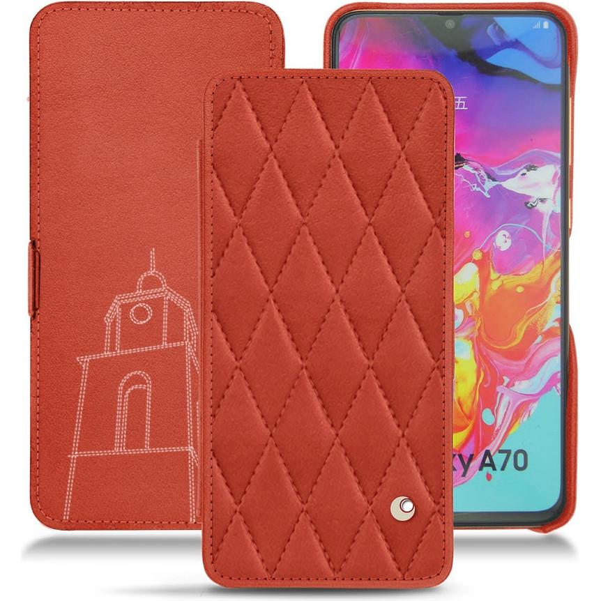 Noreve Lederschutzhülle horizontal (Samsung Galaxy A70), Smartphone Hülle, Orange