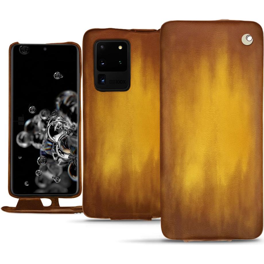 Noreve Lederschutzhülle vertikal (Samsung Galaxy S20 Ultra 5G), Smartphone Hülle, Gold