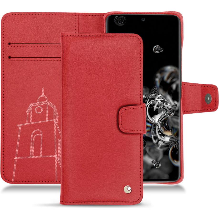 Noreve Lederschutzhülle Wallet (Samsung Galaxy S20+ 5G), Smartphone Hülle, Rot