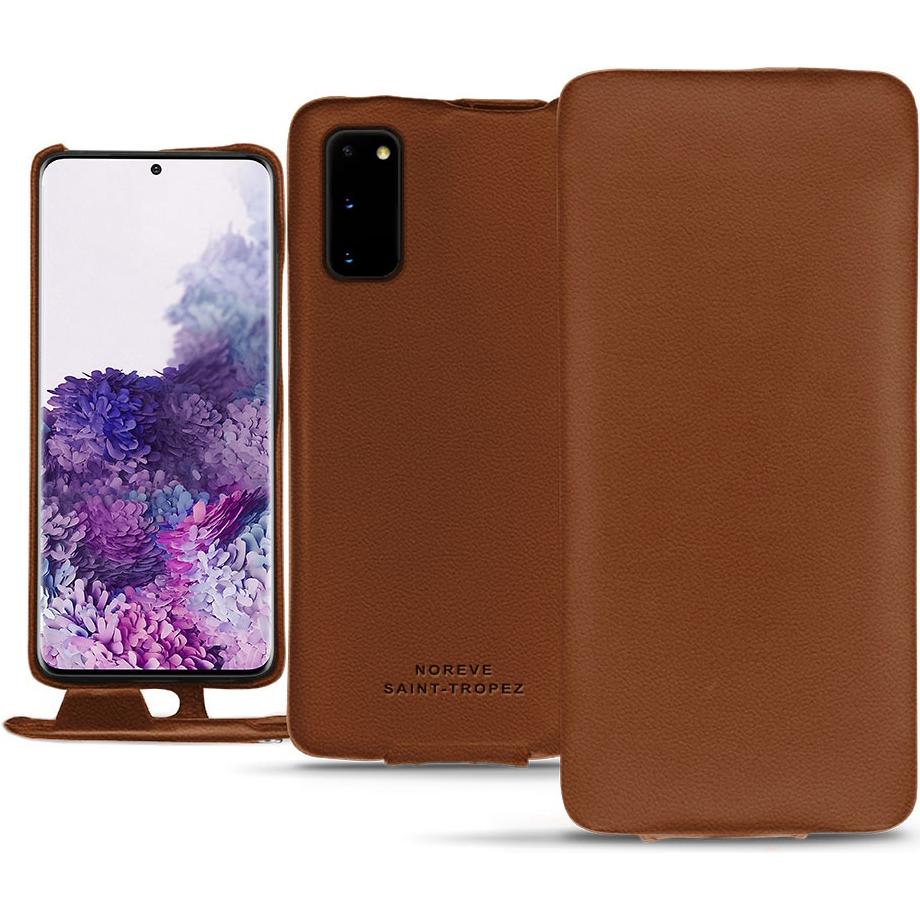 Noreve Lederschutzhülle vertikal (Samsung Galaxy S20), Smartphone Hülle, Braun