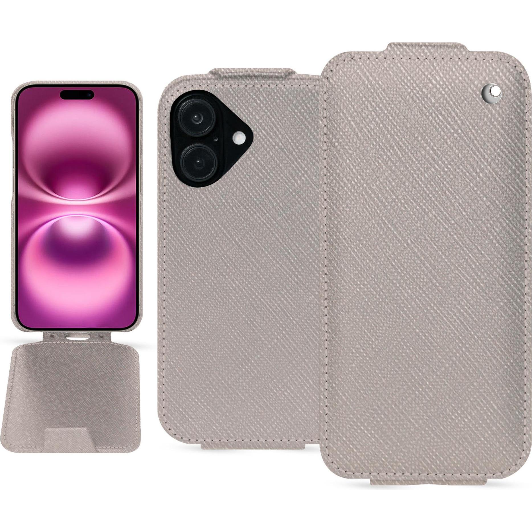 Noreve Lederschutzhülle vertikal (Apple iPhone 16 Plus), Smartphone Hülle, Beige