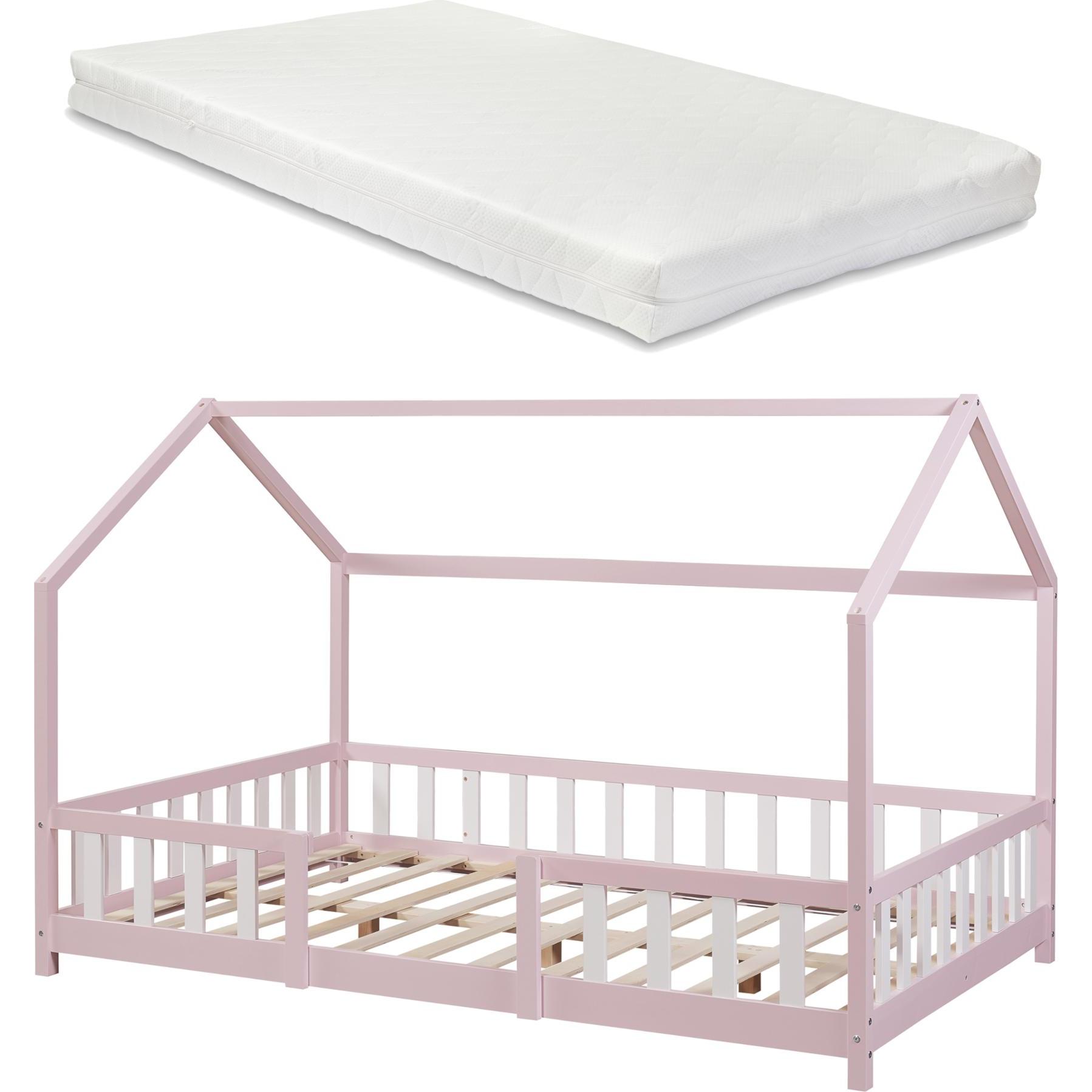 En.Casa, Kinderbett, Kinderbett Sisimiut mit Matratze 120x200 cm Rosa / Weiss (120 x 200 cm)