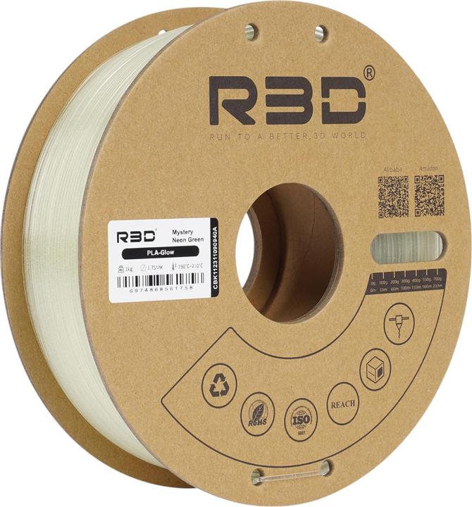 Actual product image R3D PLA Glow in the Dark Mystery Neongrün Filament 1.75mm 1Kg (PLA, 1.75 mm, 1000 g, Green)