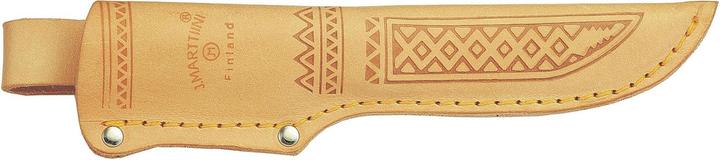 Actual product image Marttiini Outdoor knife, stainless, blade 11 cm, birch wood, finger guard, leather sheath. (11 cm)