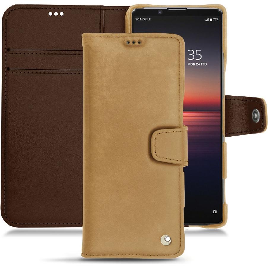 Noreve Lederschutzhülle Wallet (Sony Xperia 1 II), Smartphone Hülle, Braun