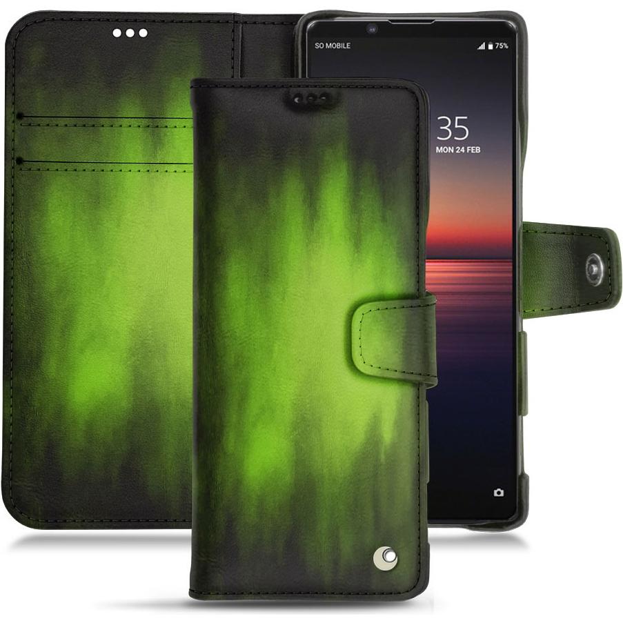 Noreve Lederschutzhülle Wallet (Sony Xperia 1 II), Smartphone Hülle, Grün