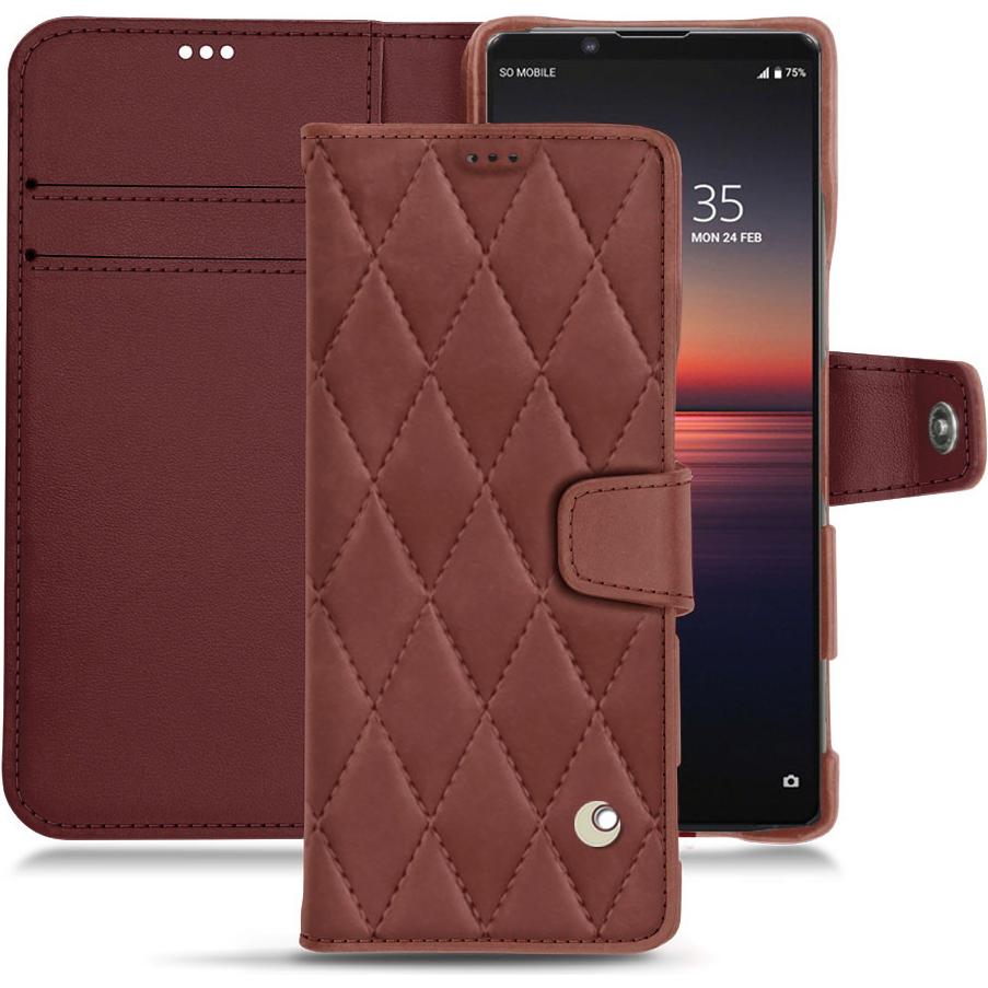Noreve Lederschutzhülle Wallet (Sony Xperia 1 II), Smartphone Hülle, Rot
