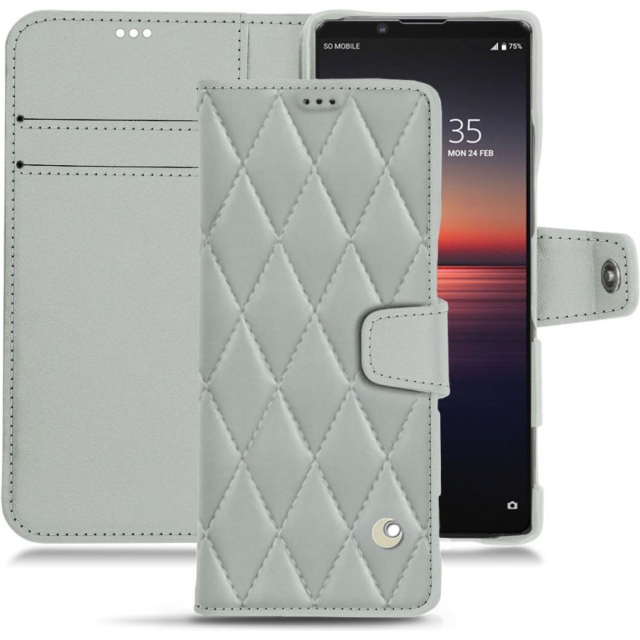 Noreve Lederschutzhülle Wallet (Sony Xperia 1 II), Smartphone Hülle, Grau