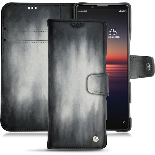 Noreve Lederschutzhülle Wallet (Sony Xperia 1 II), Smartphone Hülle, Grau