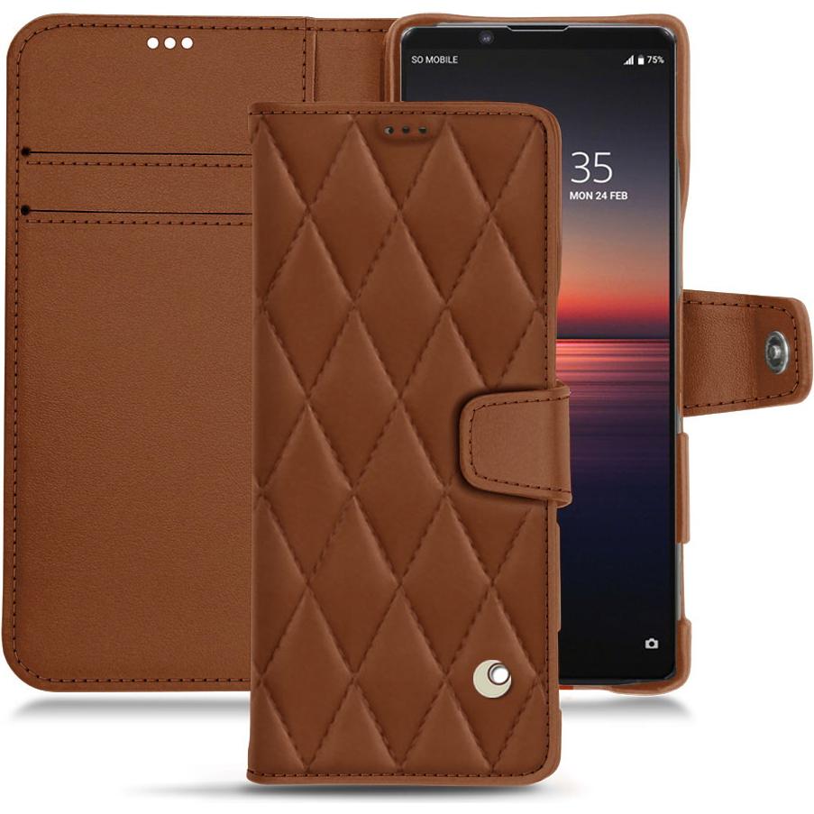 Noreve Lederschutzhülle Wallet (Sony Xperia 1 II), Smartphone Hülle, Braun