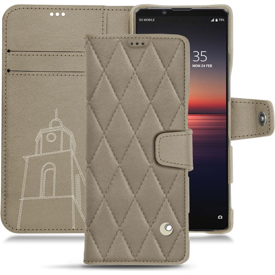 Noreve Lederschutzhülle Wallet (Sony Xperia 1 II), Smartphone Hülle, Beige