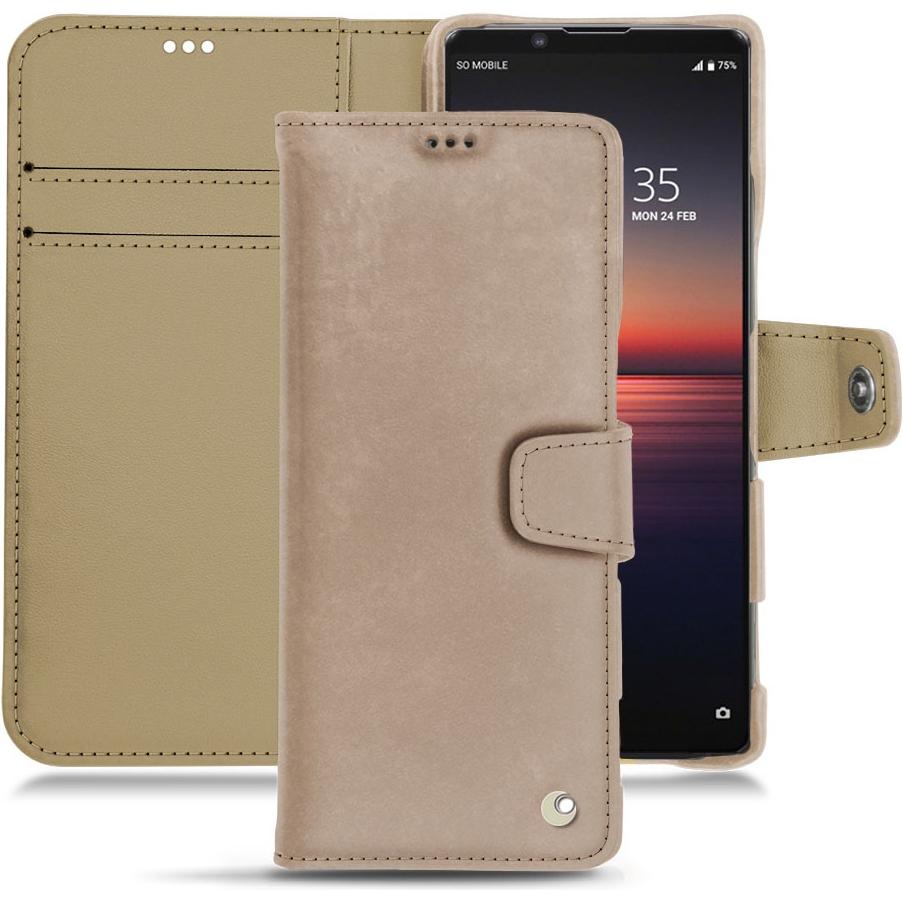 Noreve Lederschutzhülle Wallet (Sony Xperia 1 II), Smartphone Hülle, Beige