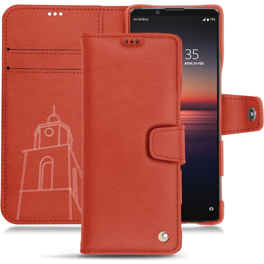 Noreve Lederschutzhülle Wallet (Sony Xperia 1 II), Smartphone Hülle, Orange