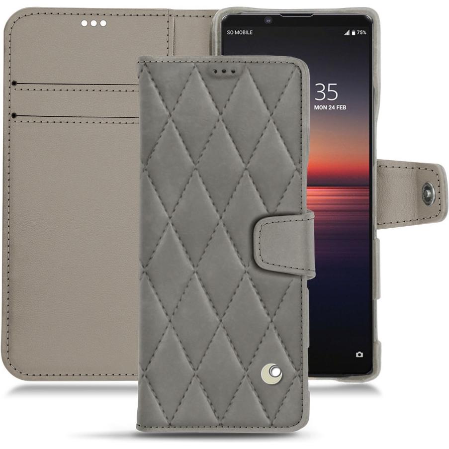 Noreve Lederschutzhülle Wallet (Sony Xperia 1 II), Smartphone Hülle, Grau