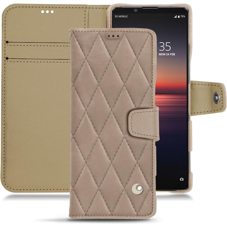Noreve Lederschutzhülle Wallet (Sony Xperia 1 II), Smartphone Hülle, Beige