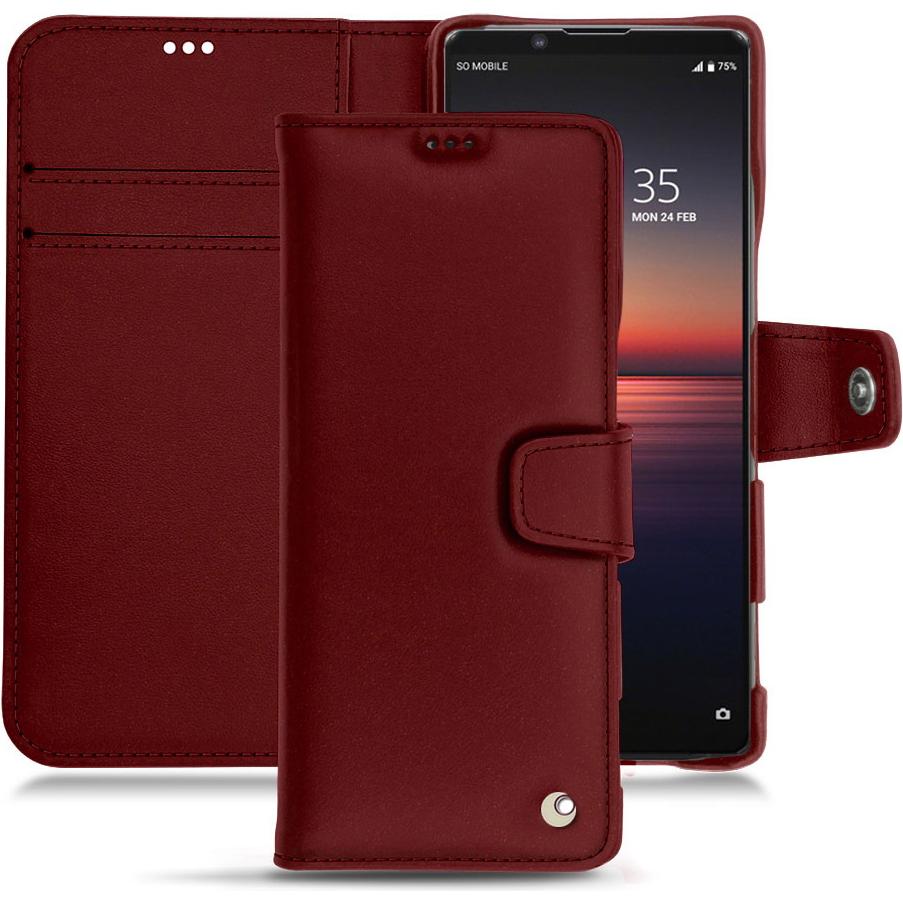 Noreve Lederschutzhülle Wallet (Sony Xperia 1 II), Smartphone Hülle, Rot
