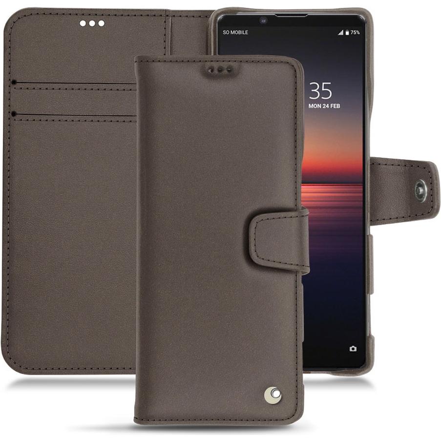 Noreve Lederschutzhülle Wallet (Sony Xperia 1 II), Smartphone Hülle, Grau