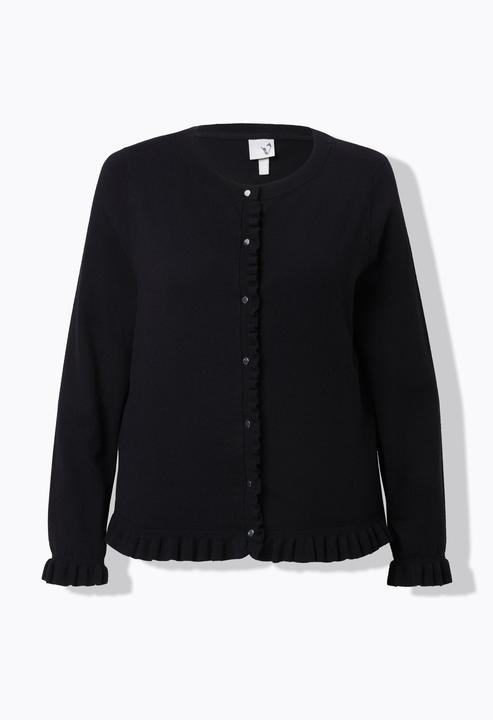 Produktbild Ulla Popken Strickjacke, Rüschen, Knopfleiste, Rundhals, Langarm (56)