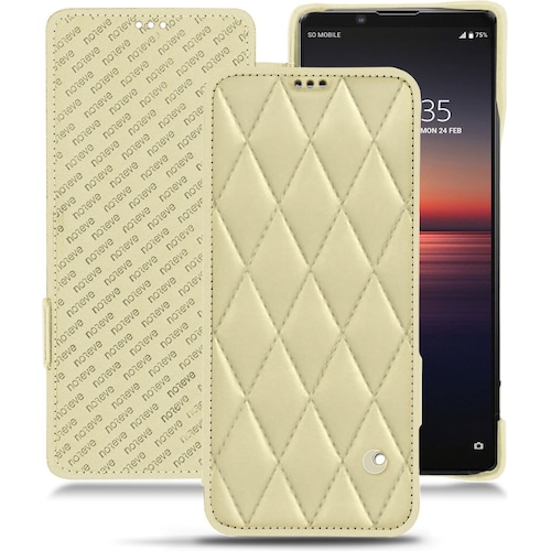 Noreve Lederschutzhülle horizontal (Sony Xperia 1 II), Smartphone Hülle, Beige