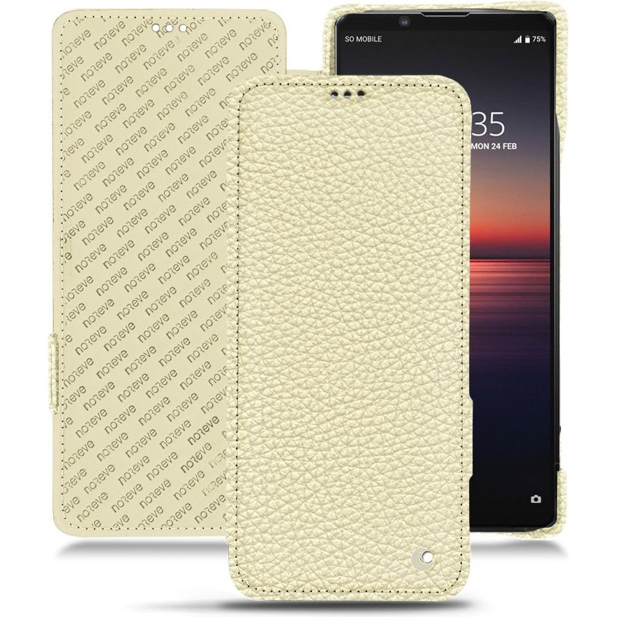 Noreve Lederschutzhülle horizontal (Sony Xperia 1 II), Smartphone Hülle, Weiss