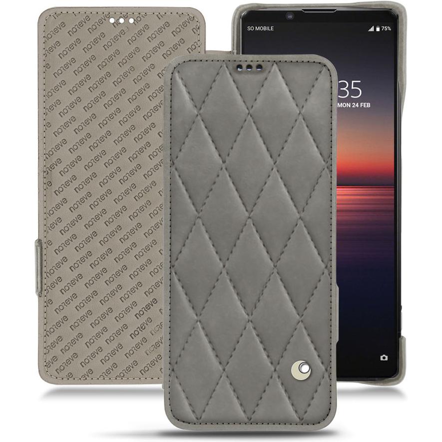 Noreve Lederschutzhülle horizontal (Sony Xperia 1 II), Smartphone Hülle, Grau