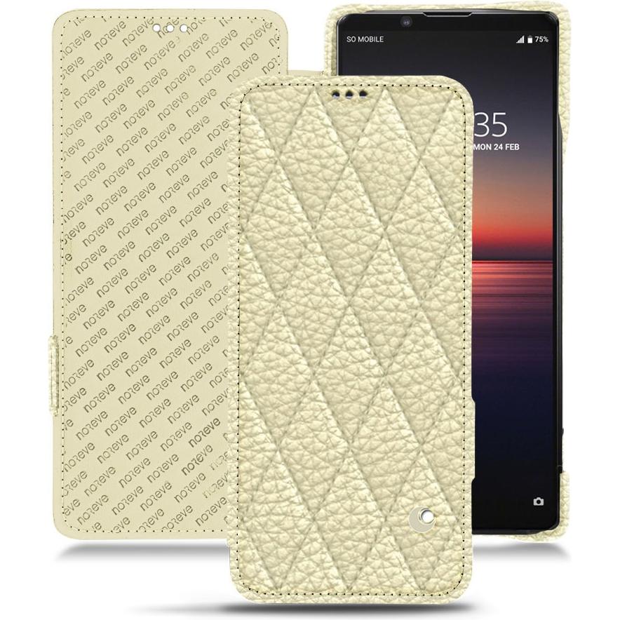 Noreve Lederschutzhülle horizontal (Sony Xperia 1 II), Smartphone Hülle, Weiss