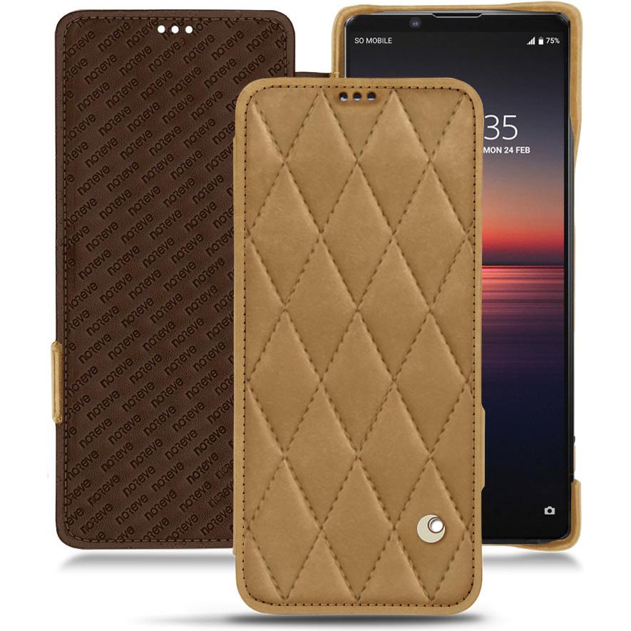 Noreve Lederschutzhülle horizontal (Sony Xperia 1 II), Smartphone Hülle, Braun