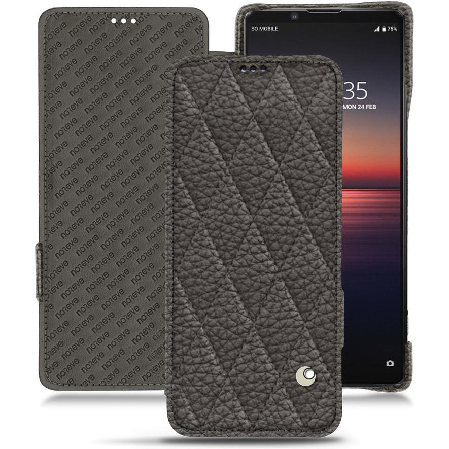 Noreve Lederschutzhülle horizontal (Sony Xperia 1 II), Smartphone Hülle, Grau