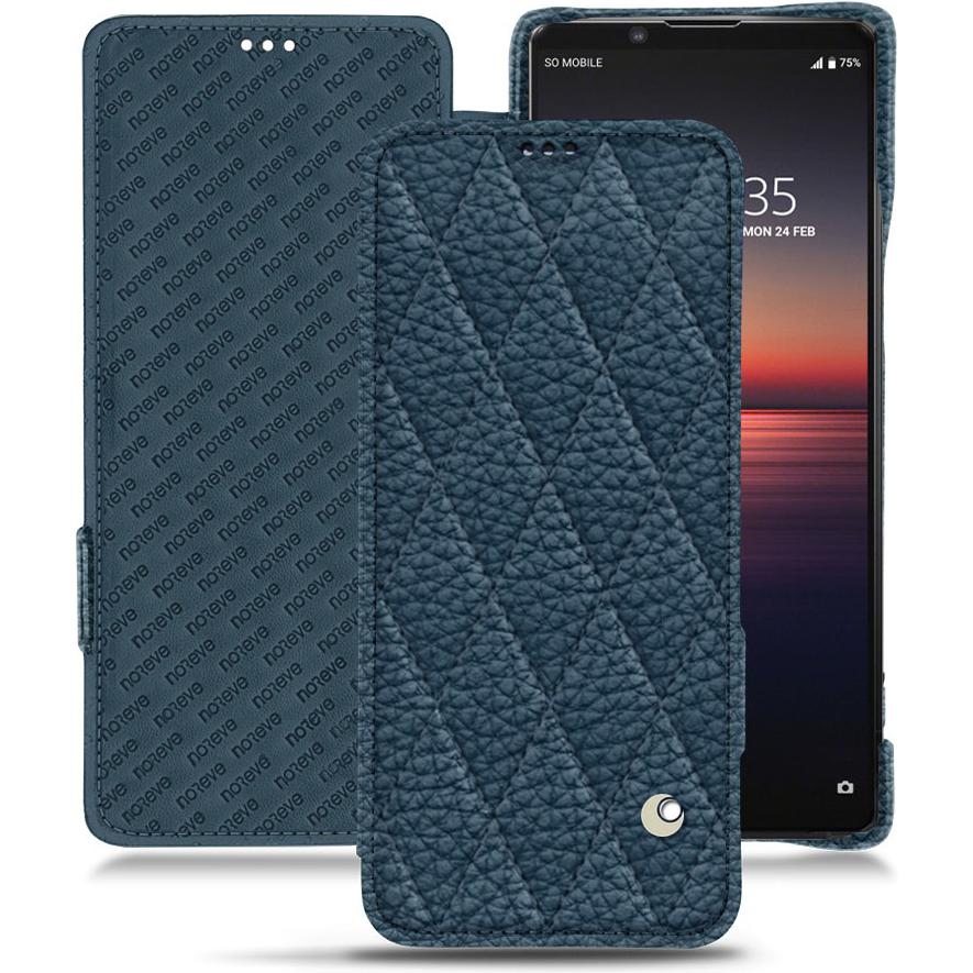 Noreve Lederschutzhülle horizontal (Sony Xperia 1 II), Smartphone Hülle, Blau