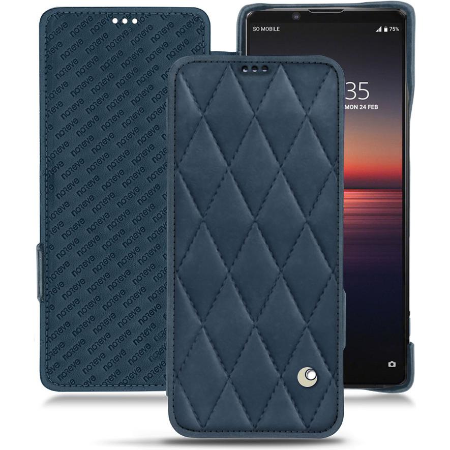 Noreve Lederschutzhülle horizontal (Sony Xperia 1 II), Smartphone Hülle, Blau