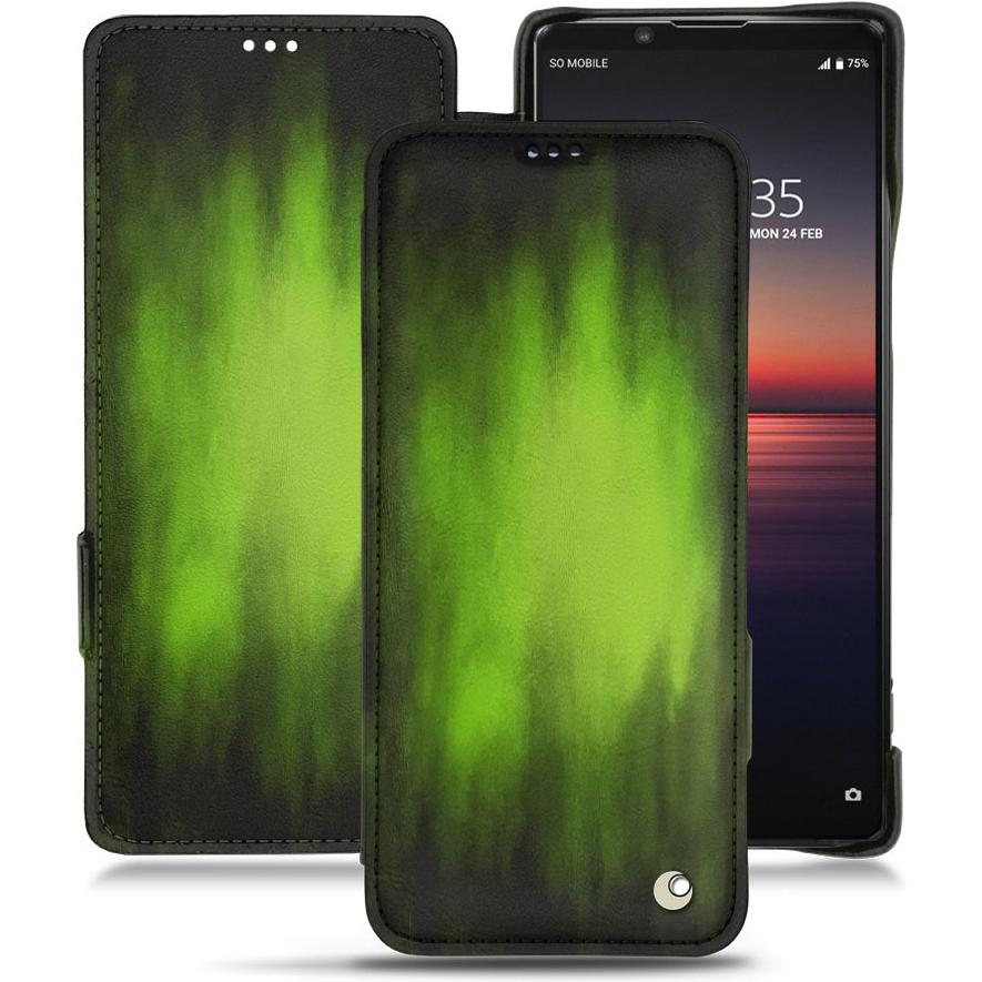 Noreve Lederschutzhülle horizontal (Sony Xperia 1 II), Smartphone Hülle, Grün