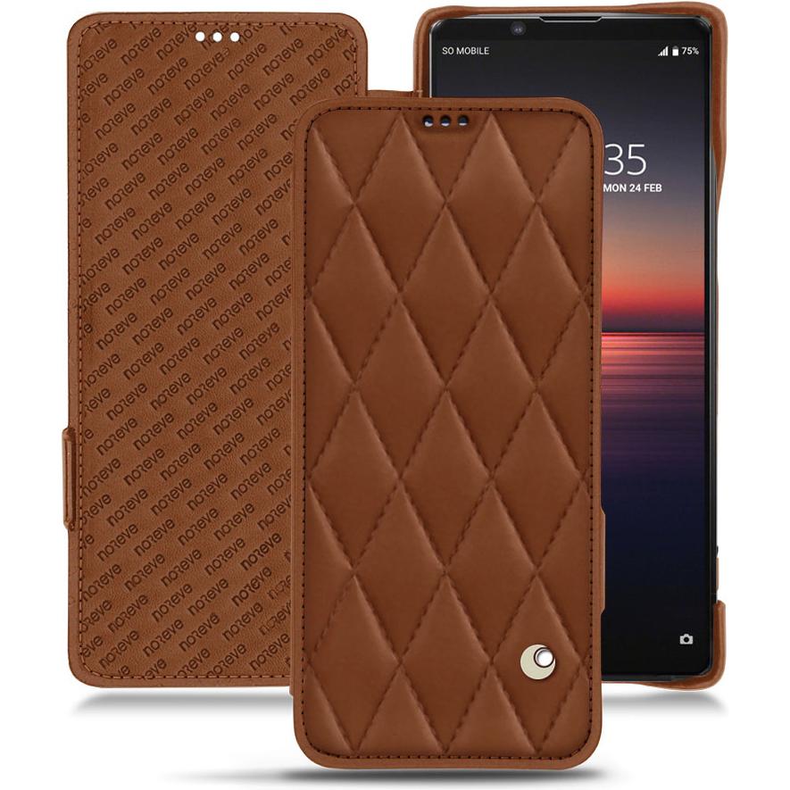 Noreve Lederschutzhülle horizontal (Sony Xperia 1 II), Smartphone Hülle, Braun