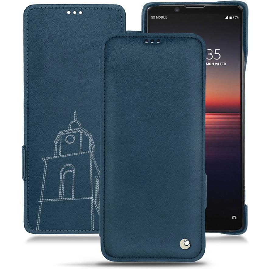 Noreve Lederschutzhülle horizontal (Sony Xperia 1 II), Smartphone Hülle, Blau