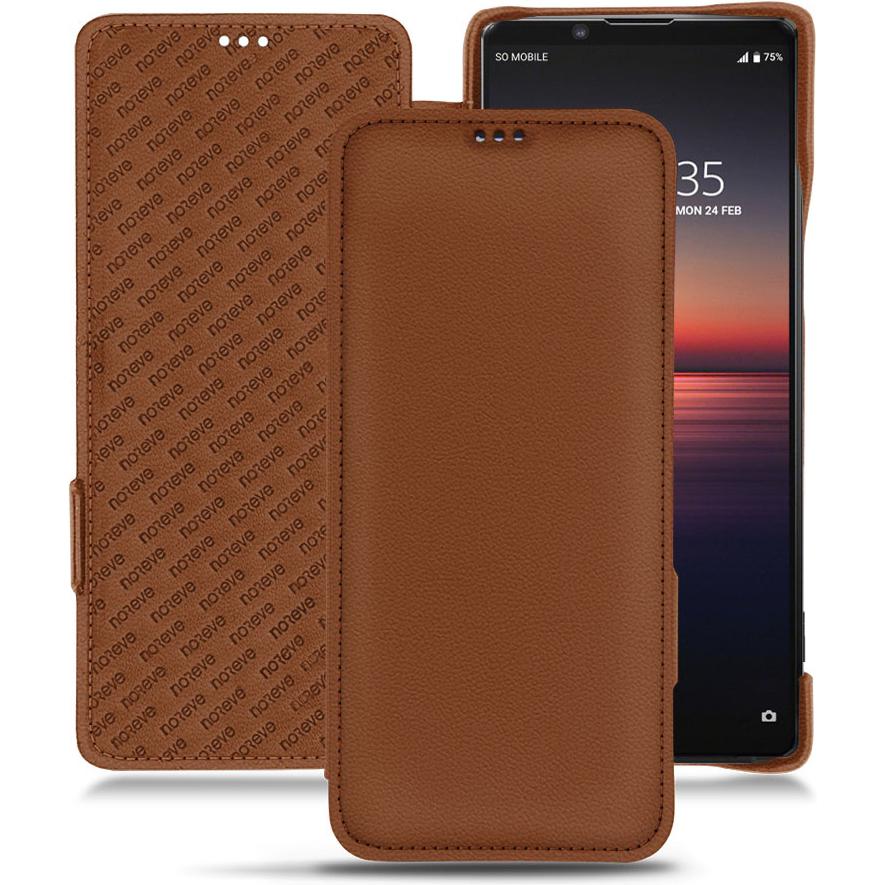 Noreve Lederschutzhülle horizontal (Sony Xperia 1 II), Smartphone Hülle, Braun