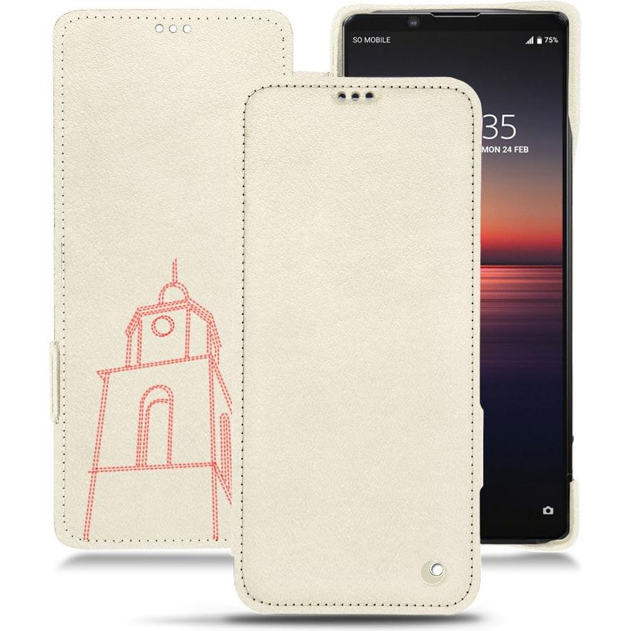 Noreve Lederschutzhülle horizontal (Sony Xperia 1 II), Smartphone Hülle, Weiss