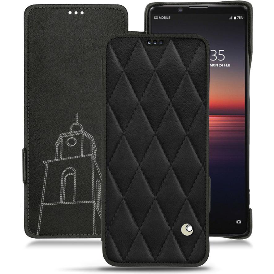 Noreve Lederschutzhülle horizontal (Sony Xperia 1 II), Smartphone Hülle, Schwarz