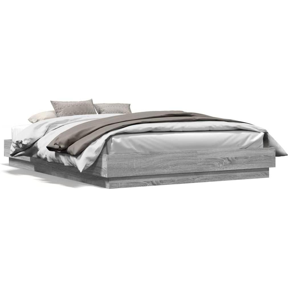 VidaXL, Bett, Bettgestell mit LED -Eiche (160 x 200 cm)