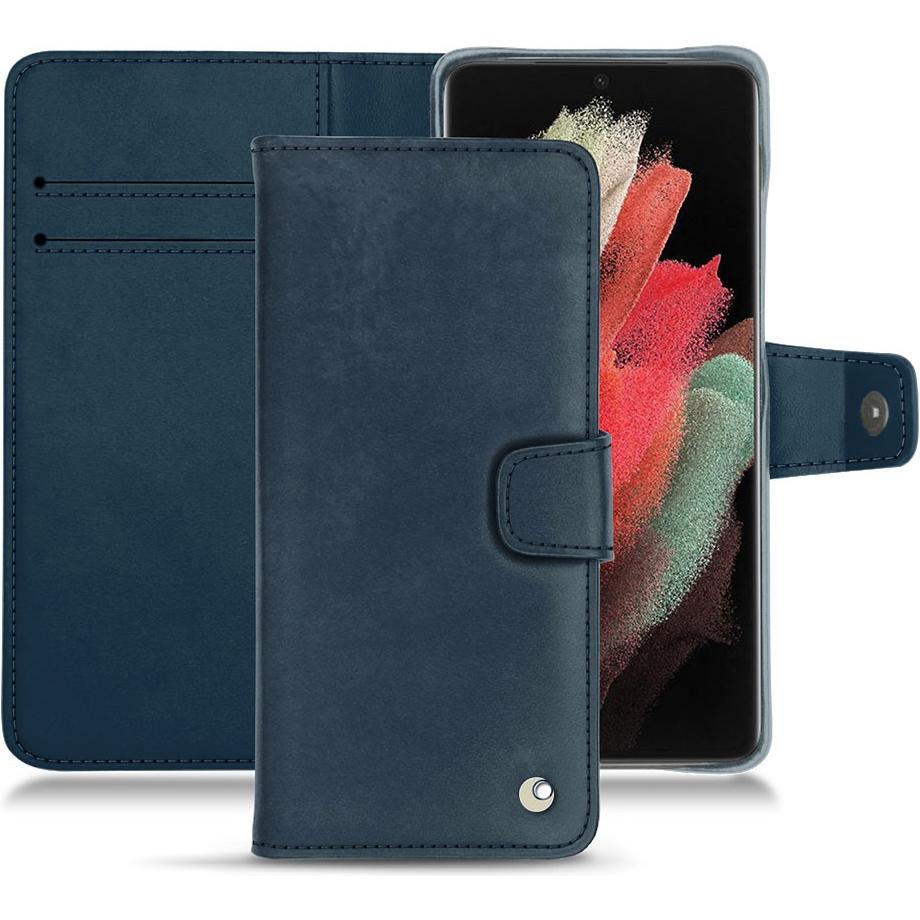 Noreve Lederschutzhülle Wallet (Samsung Galaxy S21 Ultra), Smartphone Hülle, Blau
