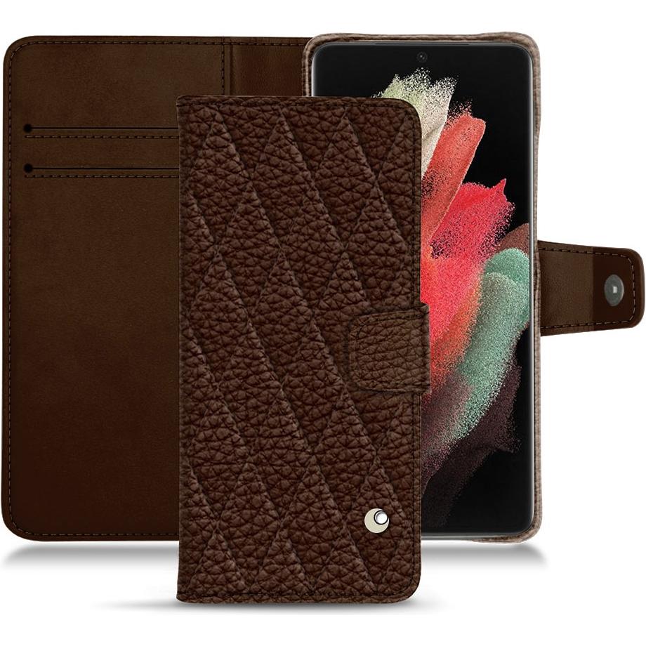 Noreve Lederschutzhülle Wallet (Samsung Galaxy S21 Ultra), Smartphone Hülle, Braun