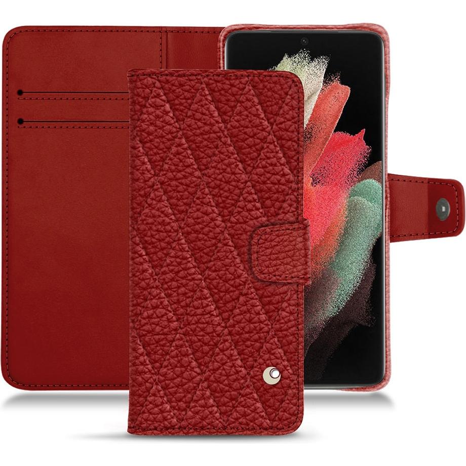 Noreve Lederschutzhülle Wallet (Samsung Galaxy S21 Ultra), Smartphone Hülle, Rot