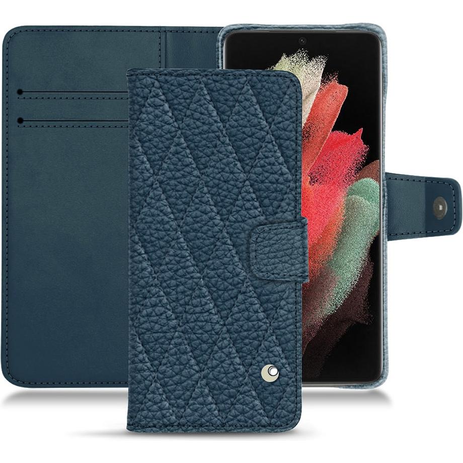 Noreve Lederschutzhülle Wallet (Samsung Galaxy S21 Ultra), Smartphone Hülle, Blau