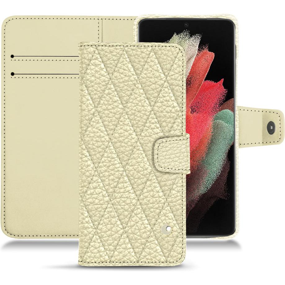 Noreve Lederschutzhülle Wallet (Samsung Galaxy S21 Ultra), Smartphone Hülle, Weiss