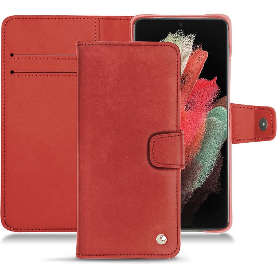 Noreve Lederschutzhülle Wallet (Samsung Galaxy S21 Ultra), Smartphone Hülle, Rot