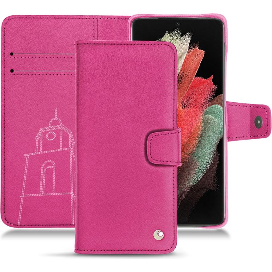 Noreve Lederschutzhülle Wallet (Samsung Galaxy S21 Ultra), Smartphone Hülle, Rosa