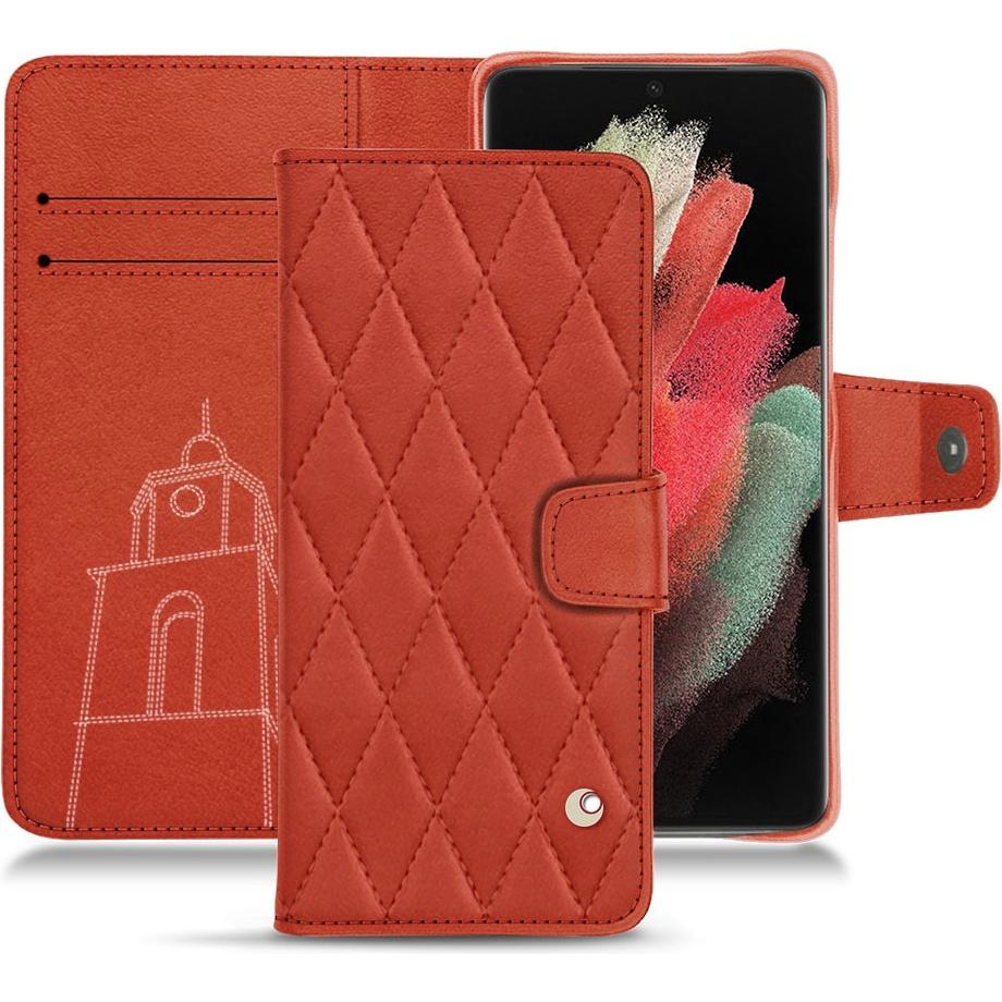 Noreve Lederschutzhülle Wallet (Samsung Galaxy S21 Ultra), Smartphone Hülle, Orange