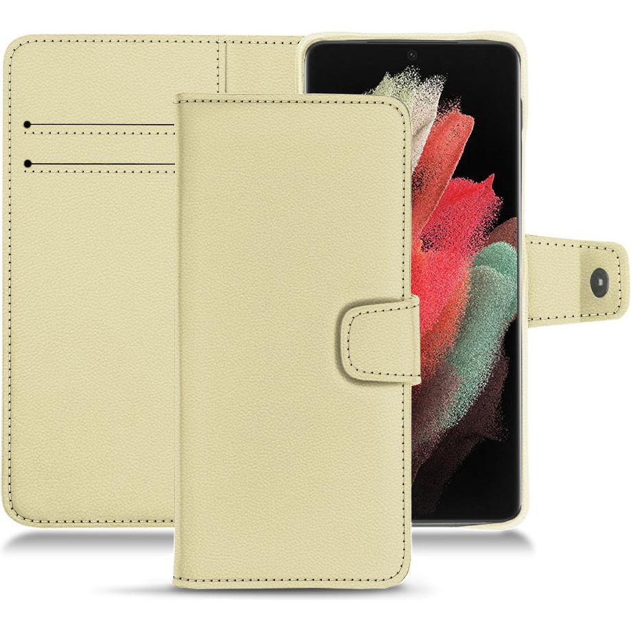 Noreve Lederschutzhülle Wallet (Samsung Galaxy S21 Ultra), Smartphone Hülle, Beige