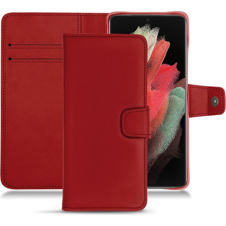 Noreve Lederschutzhülle Wallet (Samsung Galaxy S21 Ultra), Smartphone Hülle, Rot
